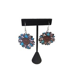 Teal flower earrings